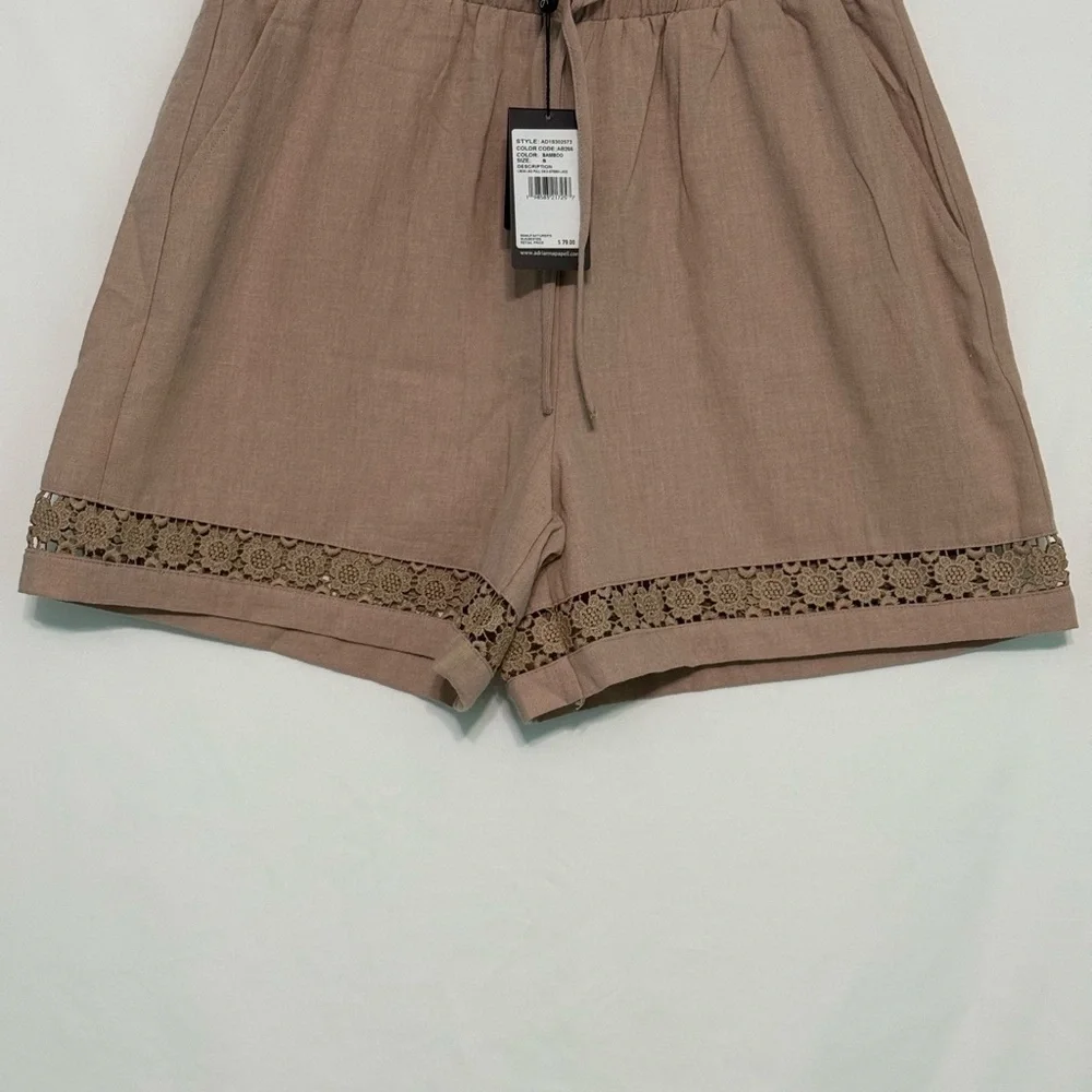 Adrianna Papell Women's Tan Shorts with Lace Trim